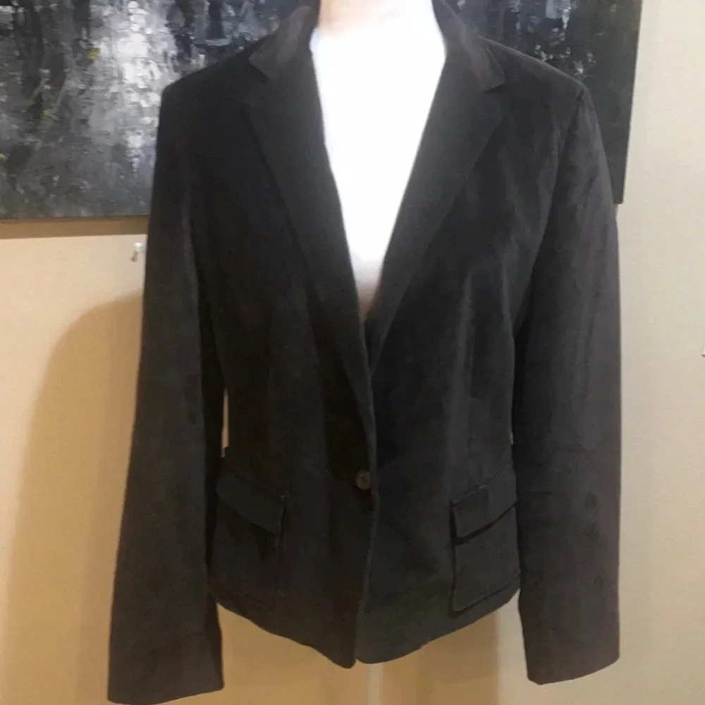Calvin Klein Brown Velvet Single Botton Front Side Pockets Fully Lined Blazer-14